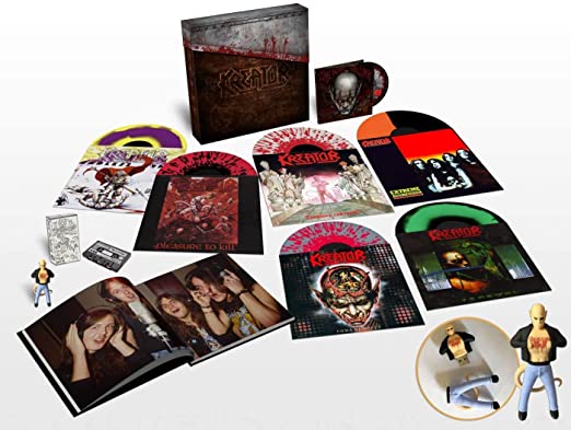 Pre-Order! Kreator-"Under the Guillotine" Boxset, 6 LP Colored Vinyl, DVD, 12''x12'' 40 page book, Reproduction "End Of The World" demo cassette & 'Demon' figurine USB drive, limited to 400.